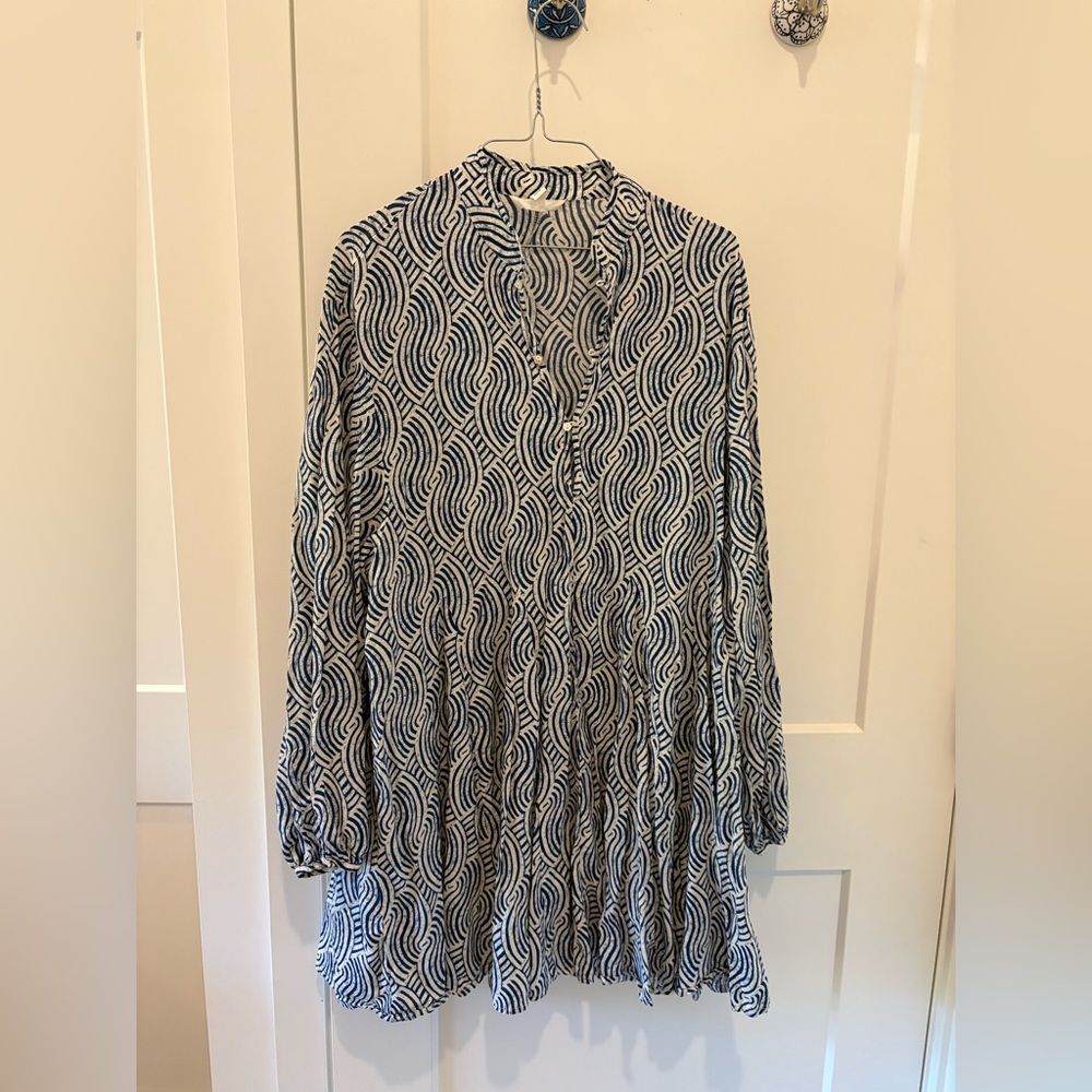 H&M Blue and White Long Sleeve Dress